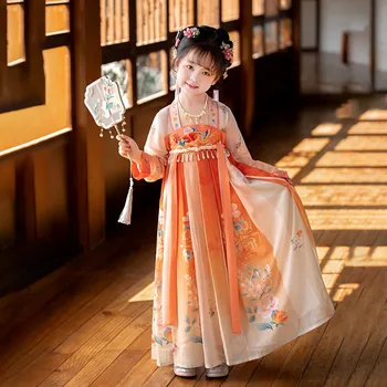 Старинное платье в винтажном китайском стиле для девочек Hanfu 2023, новая Супер Фея для маленьких девочек, сезон Весна-лето, Детский косплей с длинными рукавами