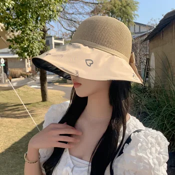 2023 Корейская виниловая женская шляпа Ins Love Heart с галстуком-бабочкой в японском стиле и известная в Интернете Летняя защита от солнца H