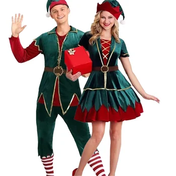 Костюм зеленого эльфа для косплея, Рождественский костюм для женщин и мужчин, праздничное карнавальное платье, Новогодний косплей, Рождественские маскарадные костюмы для любителей
