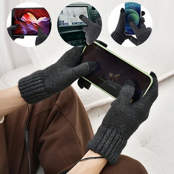 Зимние трикотажные перчатки с подогревом Портативные спортивные рукавицы с сенсорным экраном для женщин и мужчин