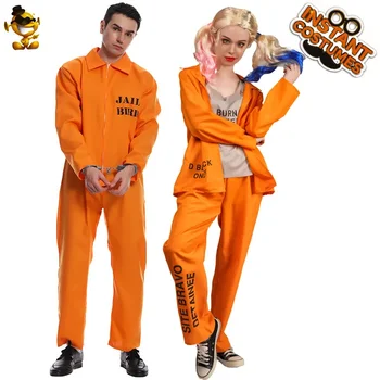 Хэллоуин Косплей Большие мужчины и большие женщины Любители оранжевых заключенных Косплей вечернее платье Тюремная униформа Костюм Пара костюм костюм