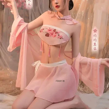 Розовая юбка Hanfu с принтом под старину, Китайский Бюстгальтер, Традиционное платье, Костюмы Фей для Косплея, Сексуальное Женское белье, Эротическая Ночная рубашка, Пижамы, Новые