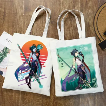 Сумка для покупок в аниме Genshin Impact Xiao, сумка для покупок в магазине Bolsas De Tela, сумка для покупок из джутовой ткани на заказ