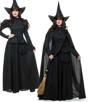 Костюм волшебника на Хэллоуин, косплей для взрослых, платье волшебницы из страны Оз, костюм ведьмы на Хэллоуин, костюм злой ведьмы, черное платье в полный рост
