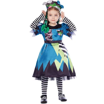 Дети девочки Призраки Научные монстры Собирают зомби Платье Комплект головных уборов Детские костюмы для косплея на Хэллоуин Наряд для ролевых игр