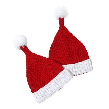 Рождественская красно-белая шапка Санта-Клауса Combhasaki для взрослых и детей, вязаная Рождественская шапка с помпоном для рождественской вечеринки