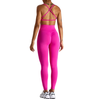 Бесшовный женский комплект для йоги с открытой спиной, для бега на открытом воздухе, обтягивающие штаны для йоги, быстросохнущий спортивный костюм для фитнеса